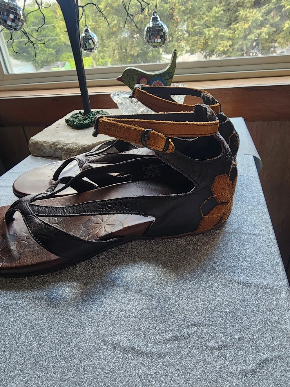 Merrell Brown Leather Sandals with Mustard Ankle Strap